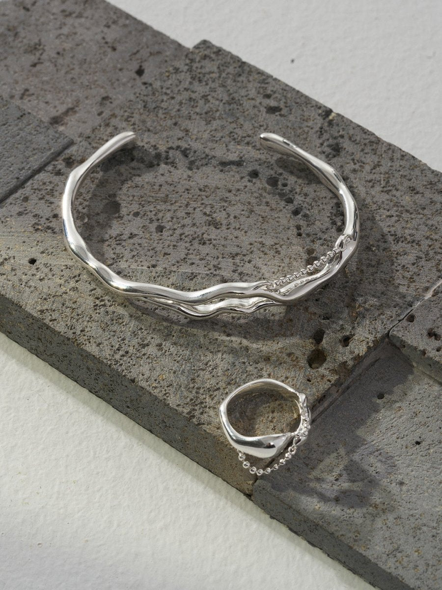 Irene - Irregular Design Sterling Silver Bangle - Pearlorious Jewellery