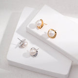Ivory - Sterling Silver and Freshwater Pearl Stud Earrings - Pearlorious Jewellery