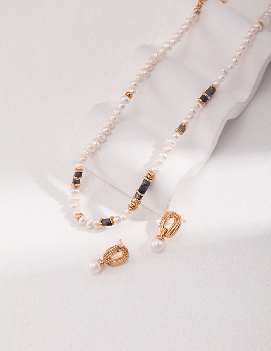 Jayden - Freshwater Pearl and Black Labradorite Necklace - Pearlorious Jewellery