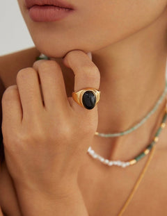 Jayden - Plus Size Black Agate Ring - Pearlorious Jewellery