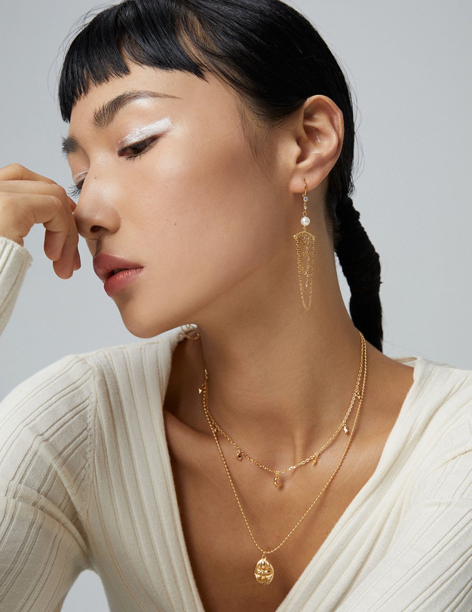 Jessica - Sterling Silver Chains Drop Earrings - Pearlorious Jewellery