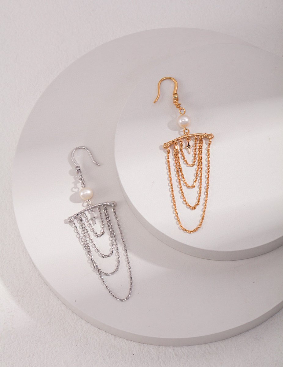 Jessica - Sterling Silver Chains Drop Earrings - Pearlorious Jewellery