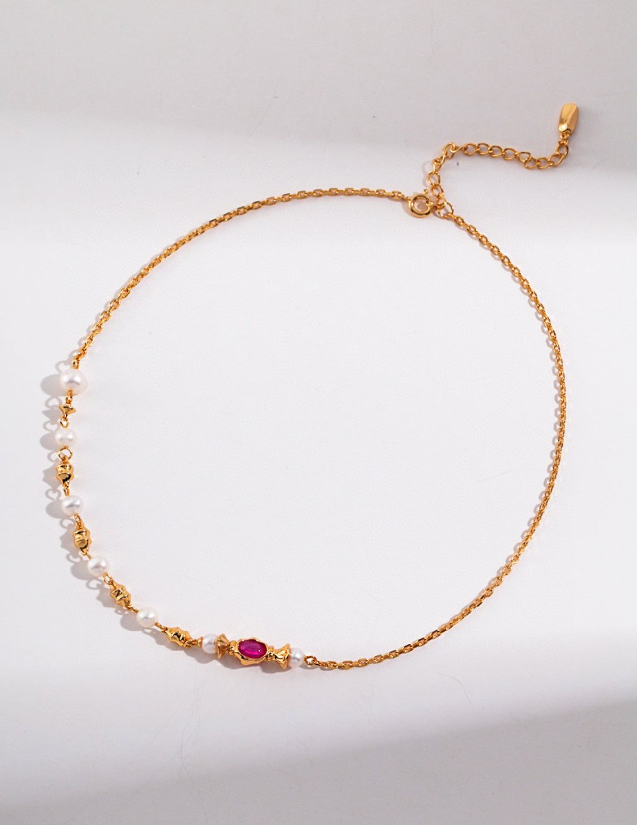 Khloe - Sterling Silver Freshwater Pearl and Pink Zircon Necklace - Pearlorious Jewellery