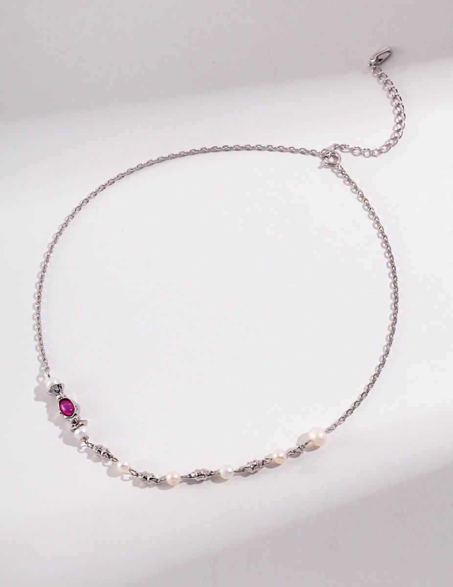 Khloe - Sterling Silver Freshwater Pearl and Pink Zircon Necklace - Pearlorious Jewellery