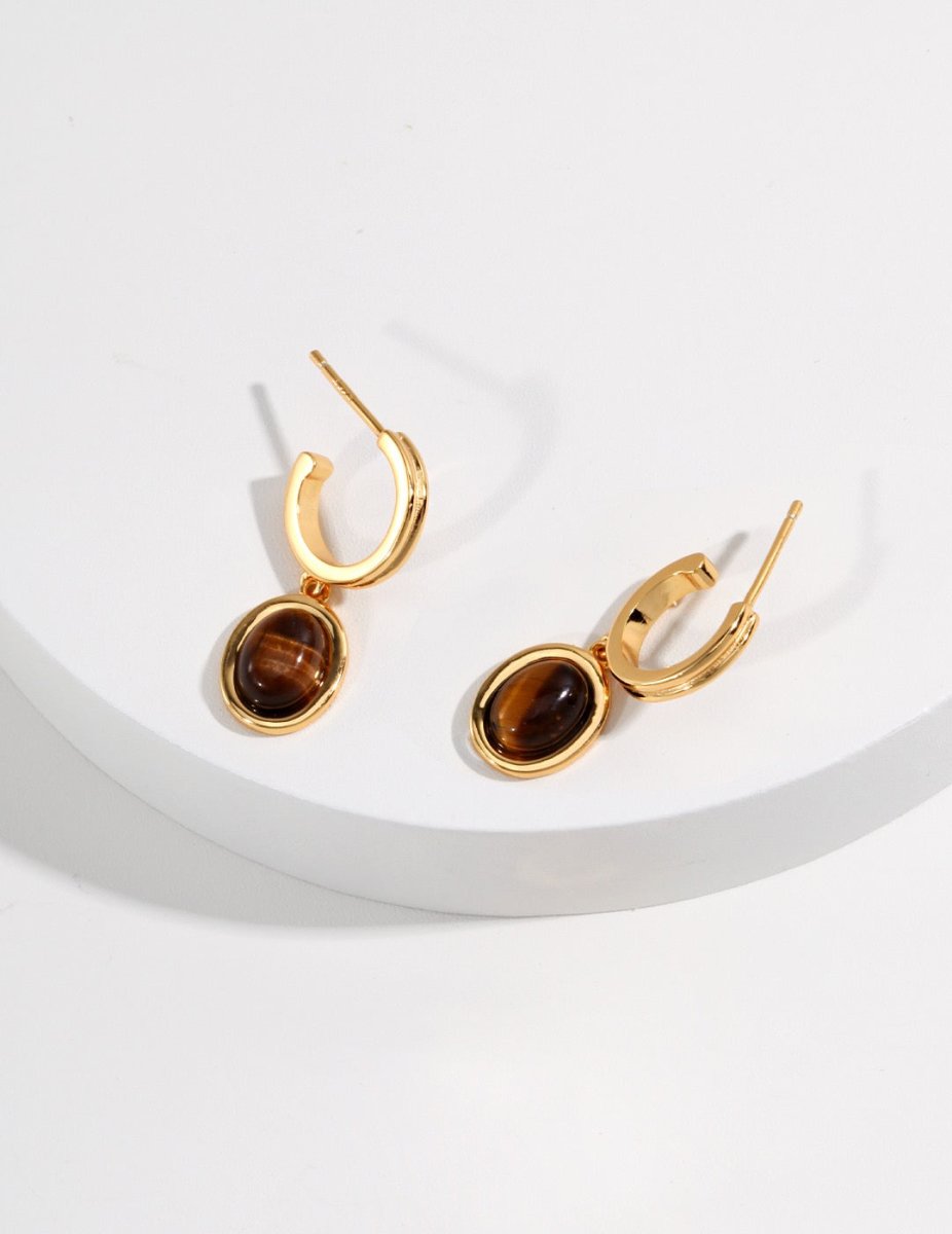 Kimi- Tiger Eye Earrings - Gold Vermeil - Pearlorious Jewellery