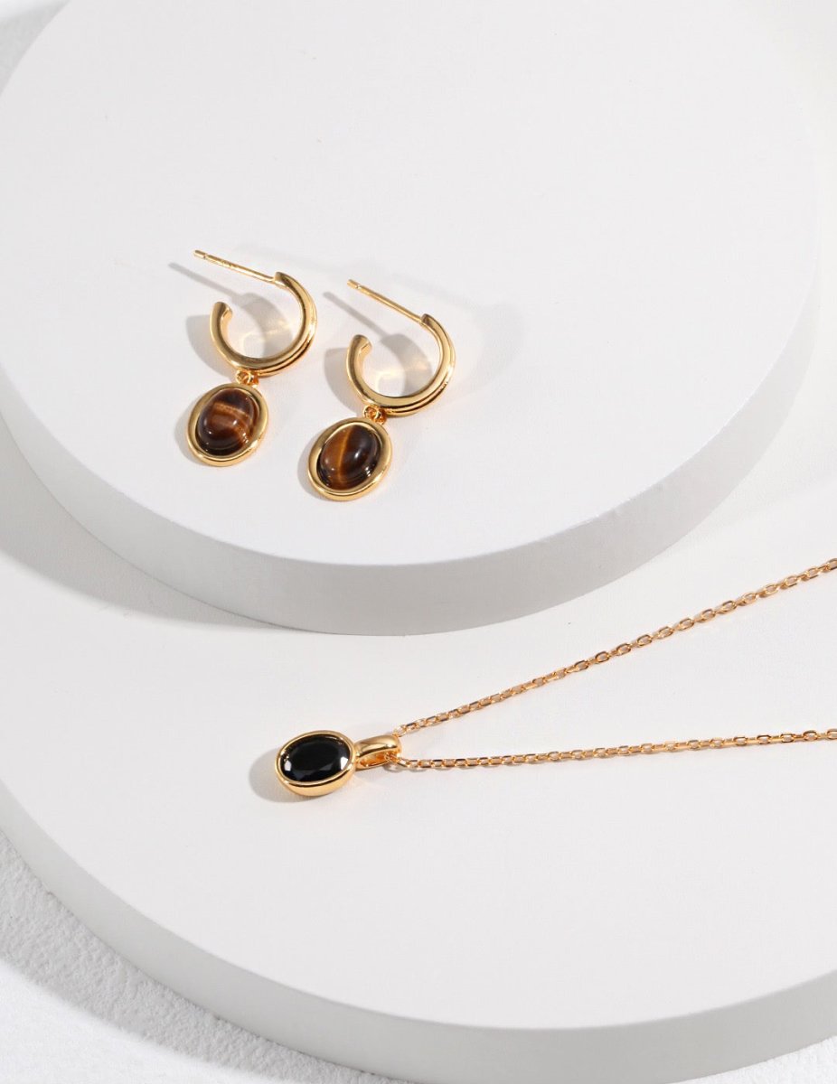 Kimi- Tiger Eye Earrings - Gold Vermeil - Pearlorious Jewellery