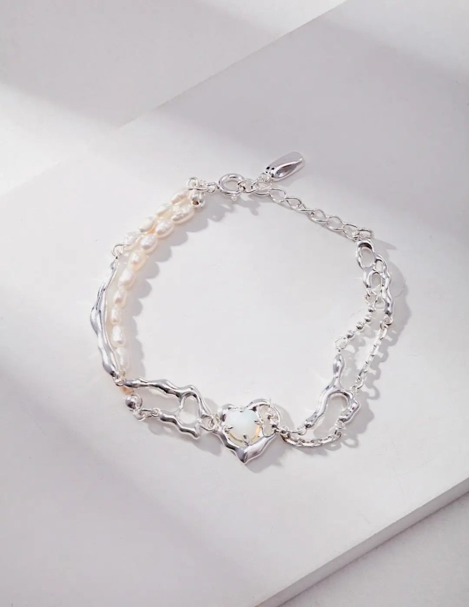 Lilian - Love Heart Opal Bracelet Sterling Silver Bracelet Best Gift for Girls - Pearlorious Jewellery