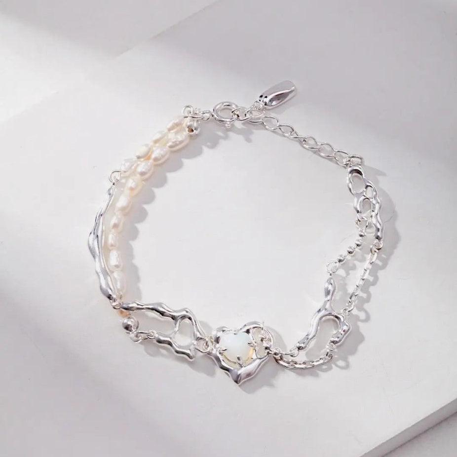 Lilian - Love Heart Opal Bracelet Sterling Silver Bracelet Best Gift for Girls - Pearlorious Jewellery