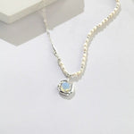 Lilian - October Birthstone Opal Sterling Silver Necklace Freshwater Pearl - Pearlorious Jewellery