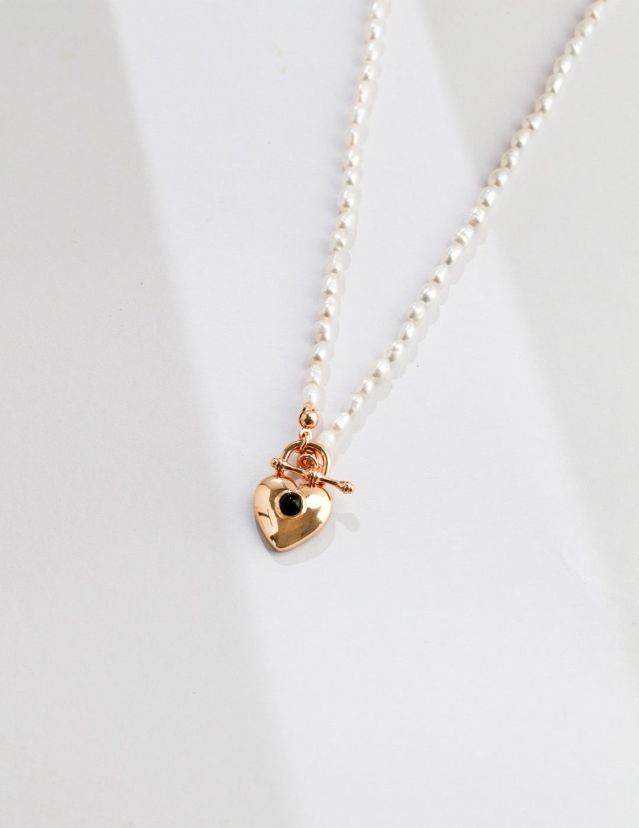 Lola - Love Heart Lock Freshwater Pearl Necklace - Pearlorious Jewellery