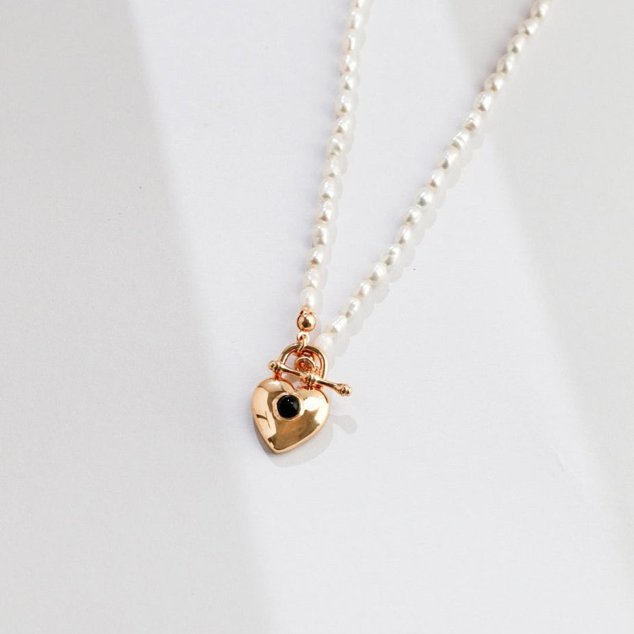 Lola - Love Heart Lock Freshwater Pearl Necklace - Pearlorious Jewellery