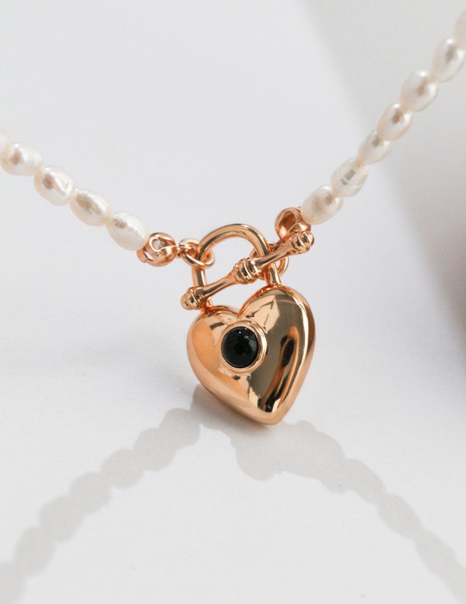Lola - Love Heart Lock Freshwater Pearl Necklace - Pearlorious Jewellery
