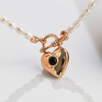 Lola - Love Heart Lock Freshwater Pearl Necklace - Pearlorious Jewellery