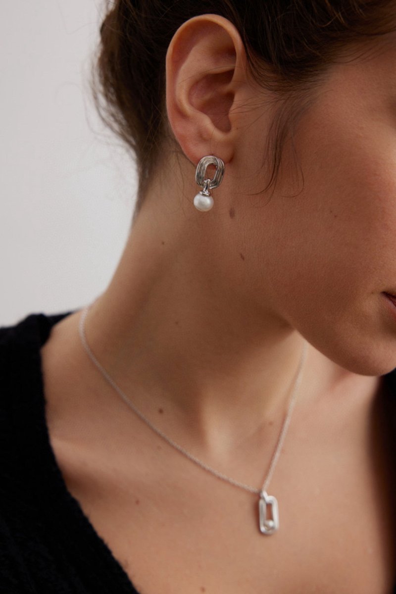 Luca - Letter O Sterling Silver and Pearl Drop Earrings - Pearlorious Jewellery