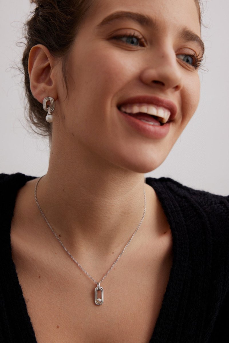 Luca - Letter O Sterling Silver and Pearl Drop Earrings - Pearlorious Jewellery