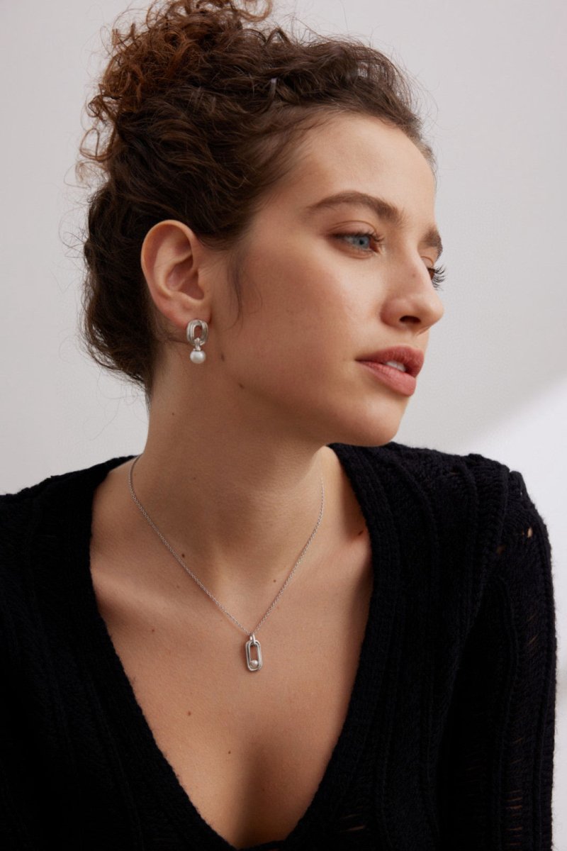 Luca - Letter O Sterling Silver and Pearl Drop Earrings - Pearlorious Jewellery
