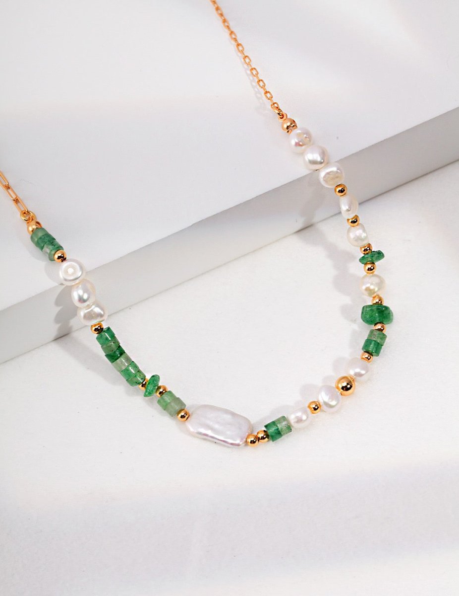 Maddie - Pearl Aventurine and Green Strawberry Quartz Necklace - Pearlorious Jewellery