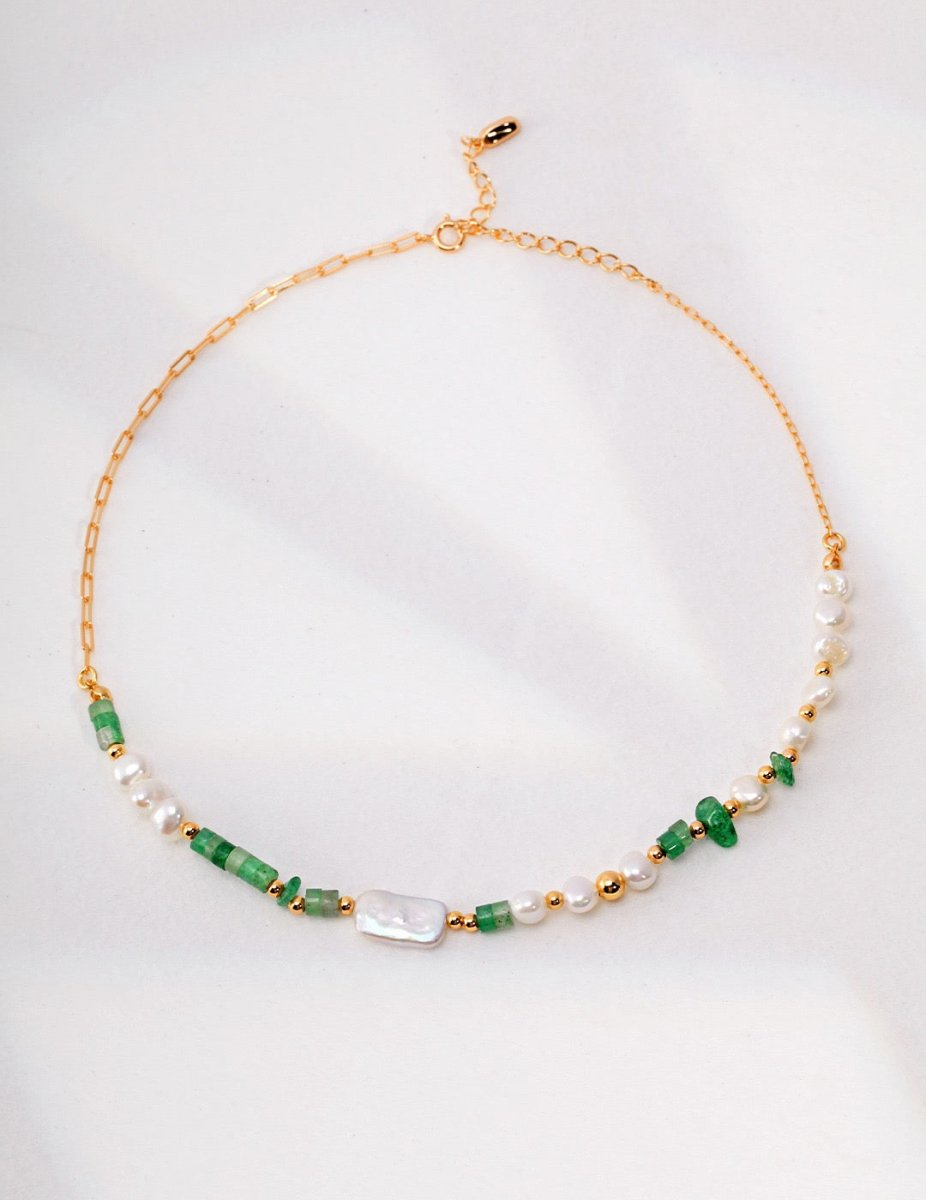 Maddie - Pearl Aventurine and Green Strawberry Quartz Necklace - Pearlorious Jewellery