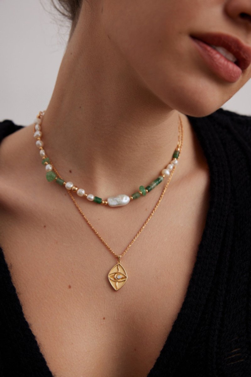 Maddie - Pearl Aventurine and Green Strawberry Quartz Necklace - Pearlorious Jewellery