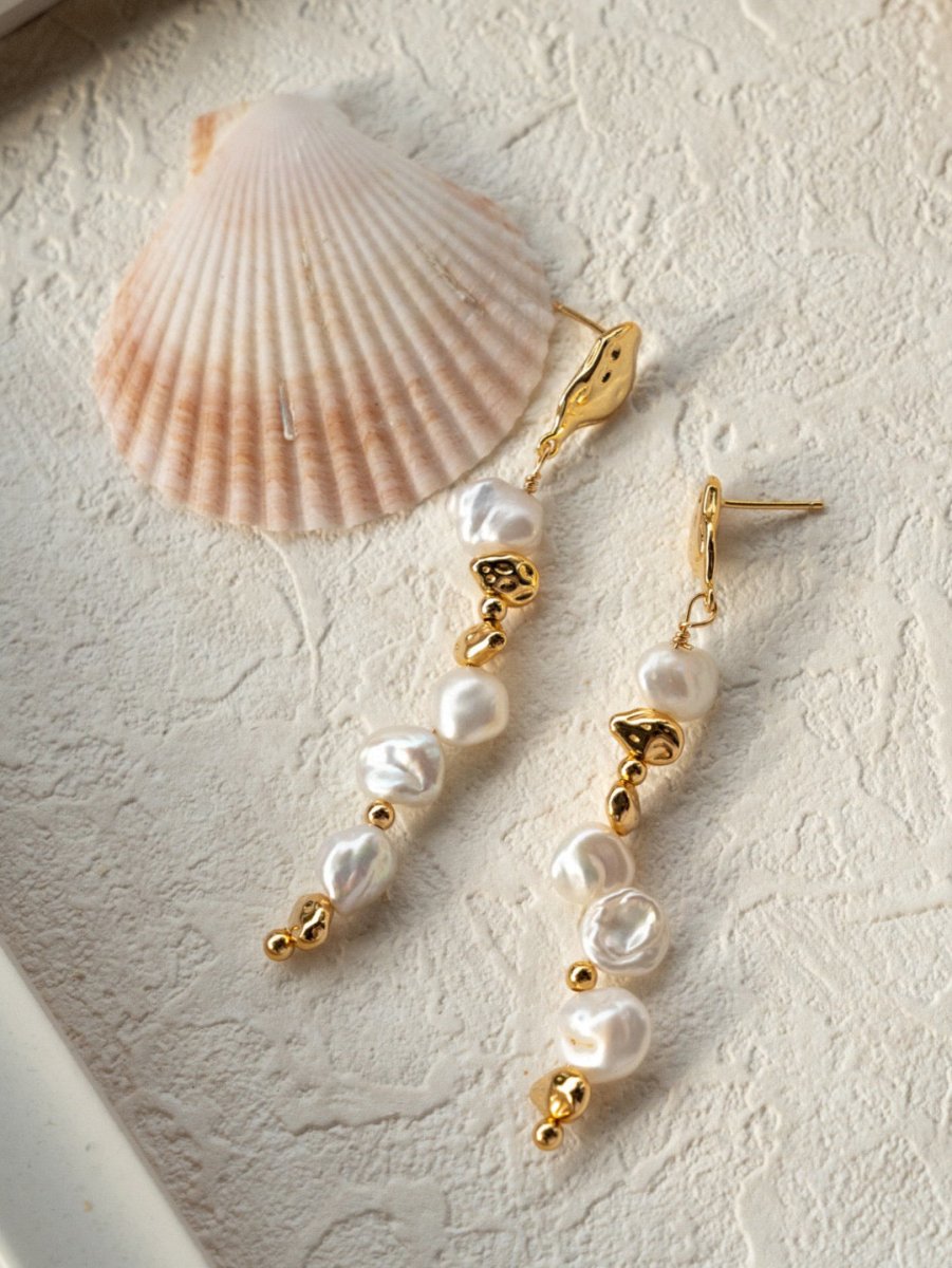 Madeline - Irregular Freshwater Pearl Drop and Silver Bead Earrings - Pearlorious Jewellery