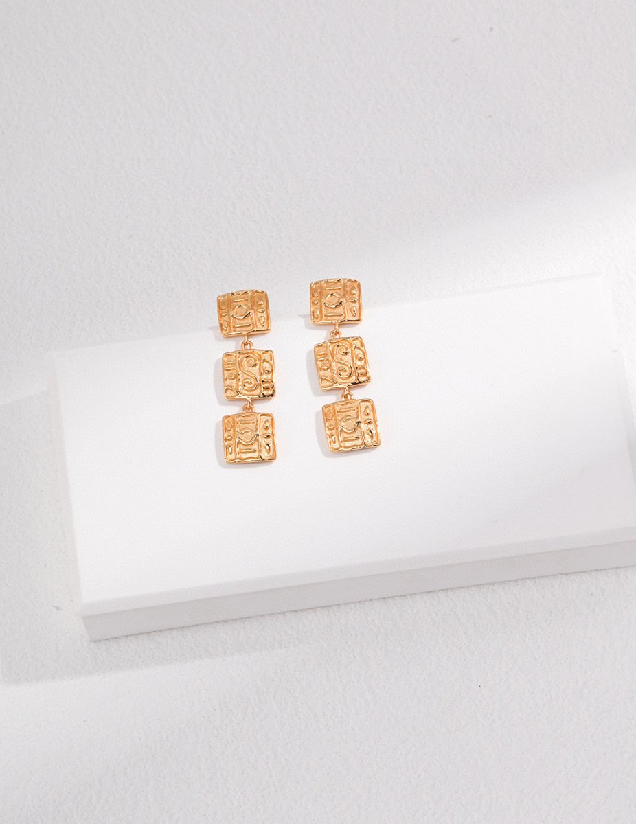 Mallory - Minimalist French Style Triple Square Drop Earrings - Pearlorious Jewellery