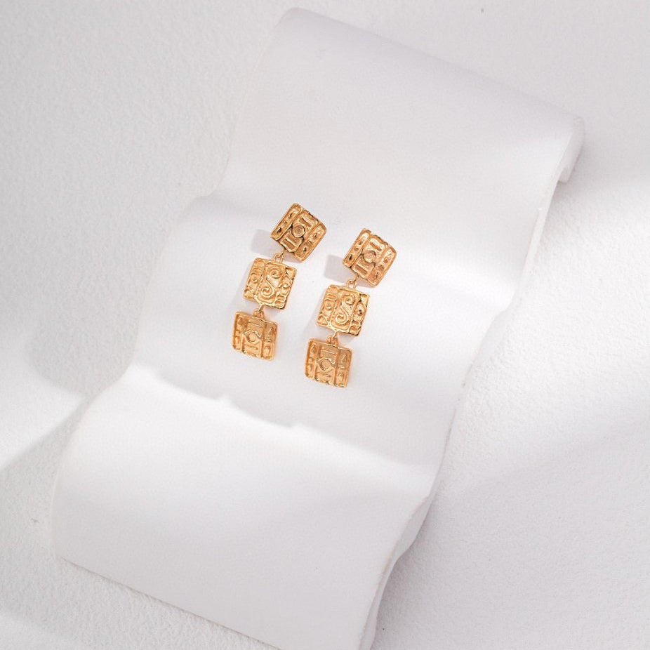 Mallory - Minimalist French Style Triple Square Drop Earrings - Pearlorious Jewellery