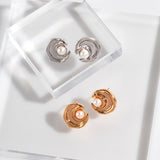 Mayla - Moon Shape Sterling Silver and Freshwater Pearl Earrings - Pearlorious Jewellery