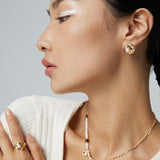 Mayla - Moon Shape Sterling Silver and Freshwater Pearl Earrings - Pearlorious Jewellery