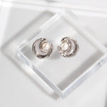 Mayla - Moon Shape Sterling Silver and Freshwater Pearl Earrings - Pearlorious Jewellery