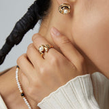 Mayla - Moon Shape Sterling Silver and Freshwater Pearl Open Rings - Pearlorious Jewellery