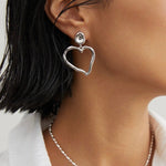 Melinda - Large Love Heart Sterling Silver Earrings - Pearlorious Jewellery
