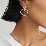 Melinda - Large Love Heart Sterling Silver Earrings - Pearlorious Jewellery