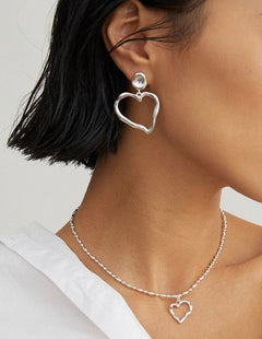 Melinda - Large Love Heart Sterling Silver Earrings - Pearlorious Jewellery