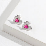 Melody - Love Heart with Pink Gemstone Sterling Silver Earrings - Pearlorious Jewellery