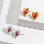 Melody - Love Heart with Pink Gemstone Sterling Silver Earrings - Pearlorious Jewellery