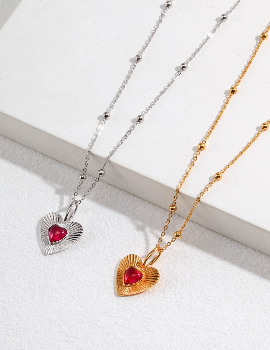 Melody - Love Heart with Pink Gemstone Sterling Silver Necklace - Pearlorious Jewellery