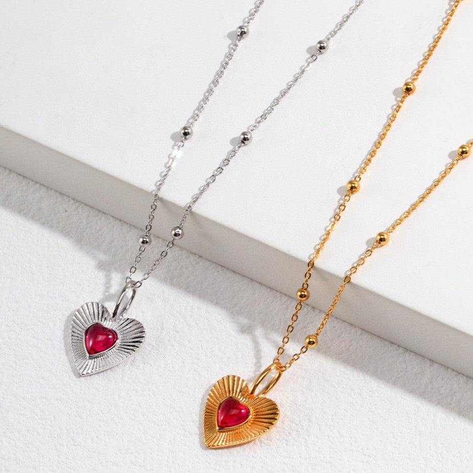 Melody - Love Heart with Pink Gemstone Sterling Silver Necklace - Pearlorious Jewellery