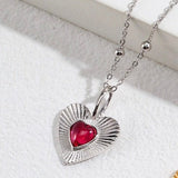 Melody - Love Heart with Pink Gemstone Sterling Silver Necklace - Pearlorious Jewellery