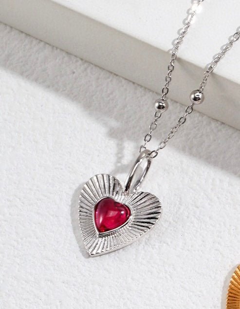 Melody - Love Heart with Pink Gemstone Sterling Silver Necklace - Pearlorious Jewellery