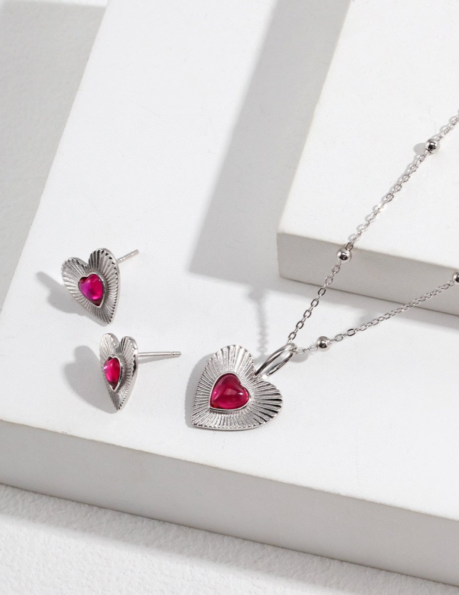 Melody - Love Heart with Pink Gemstone Sterling Silver Necklace - Pearlorious Jewellery