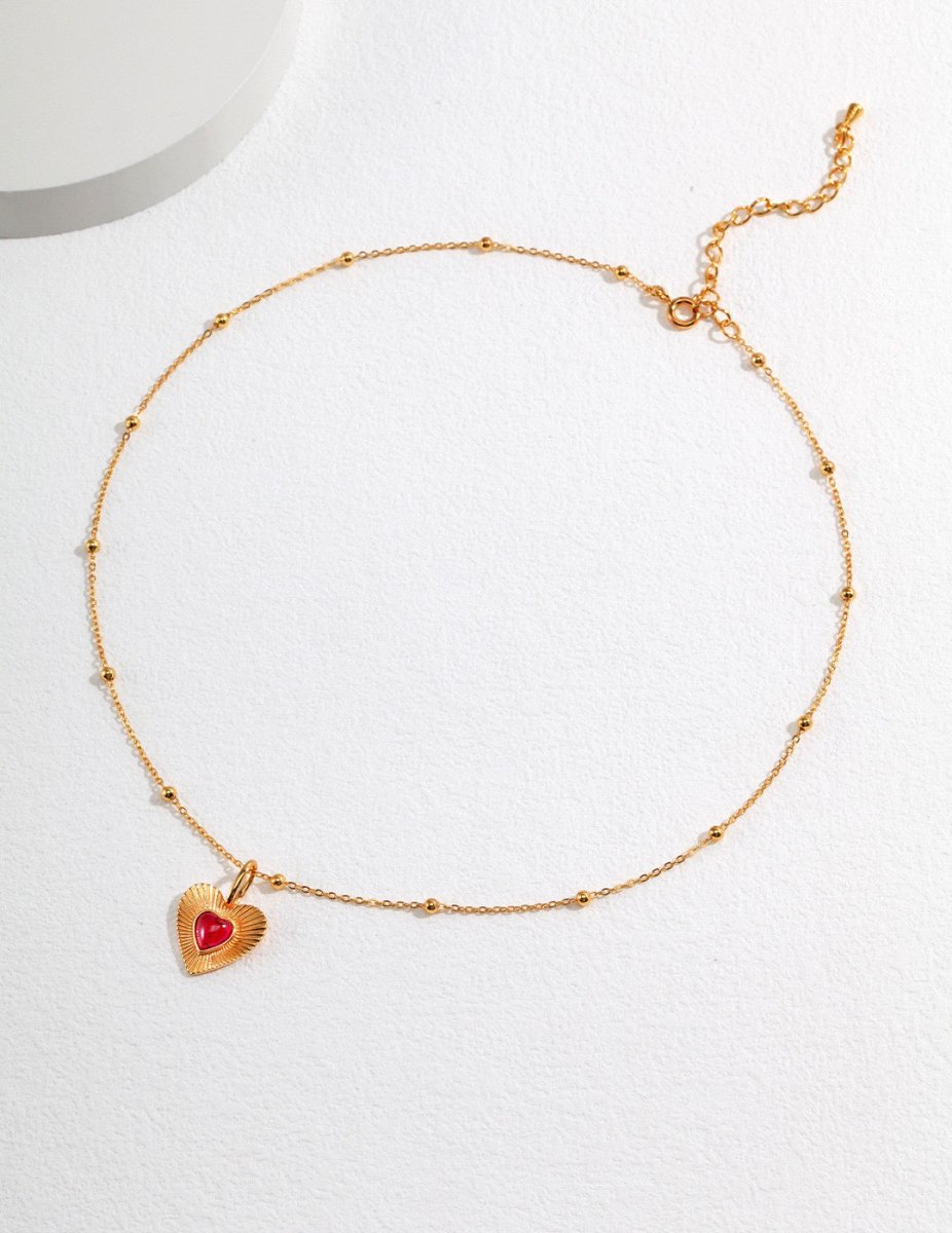 Melody - Love Heart with Pink Gemstone Sterling Silver Necklace - Pearlorious Jewellery