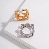 Mia - Square-shaped Pearl Rings - Pearlorious Jewellery