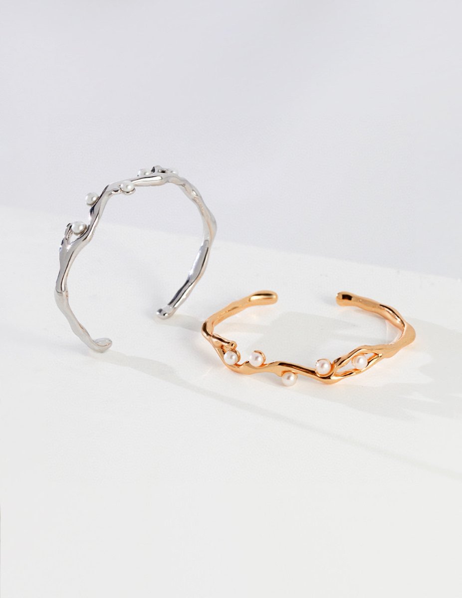 Mia - Sterling Silver and Freshwater Pearl Bangle - Pearlorious Jewellery