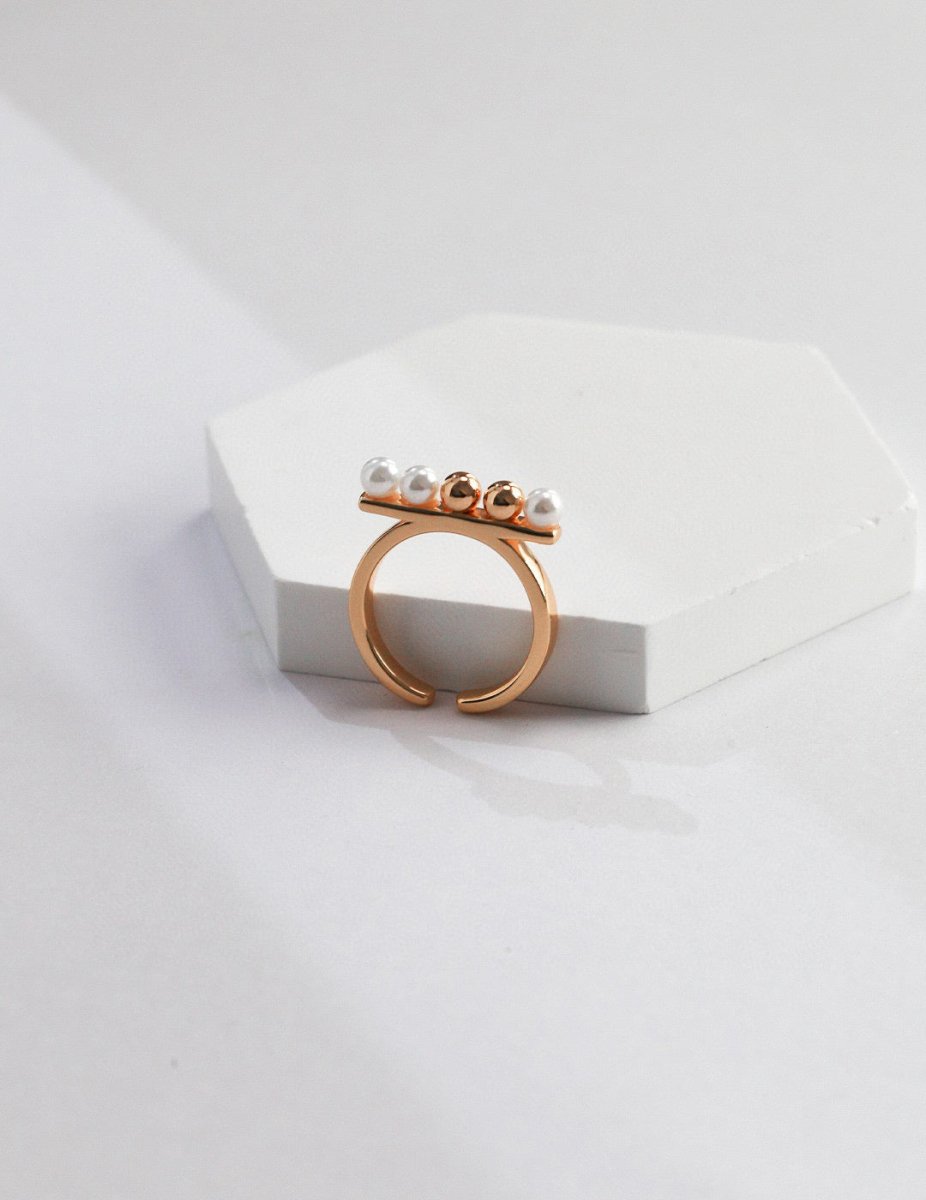 Molly - Pearl and Sterling Silver Bead Rings - Pearlorious Jewellery