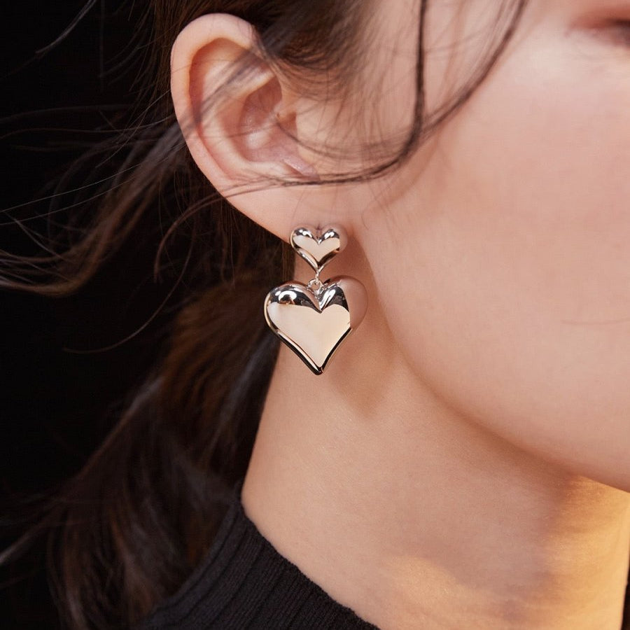 Olivia - Double Love Heart Sterling Silver Earrings - Pearlorious Jewellery