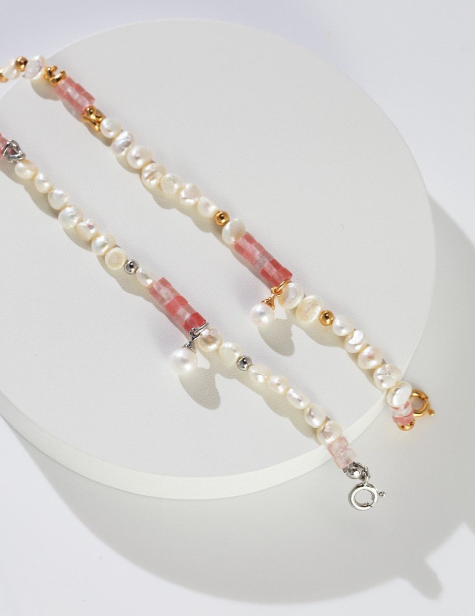 Peach - Freshwater Pearl and Pink Gemstone Bracelet - Pearlorious Jewellery