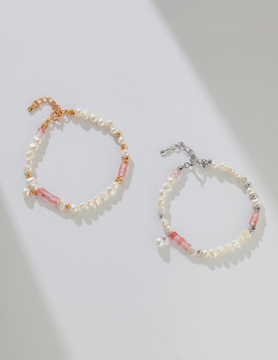 Peach - Freshwater Pearl and Pink Gemstone Bracelet - Pearlorious Jewellery