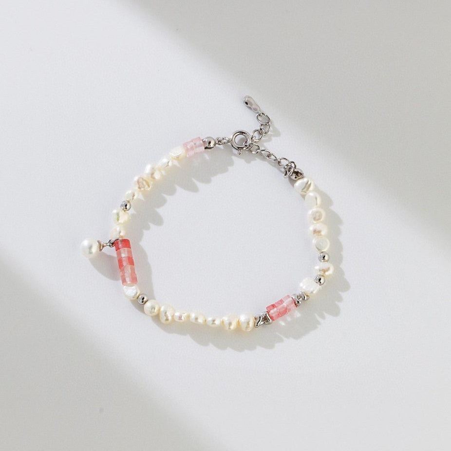 Peach - Freshwater Pearl and Pink Gemstone Bracelet - Pearlorious Jewellery