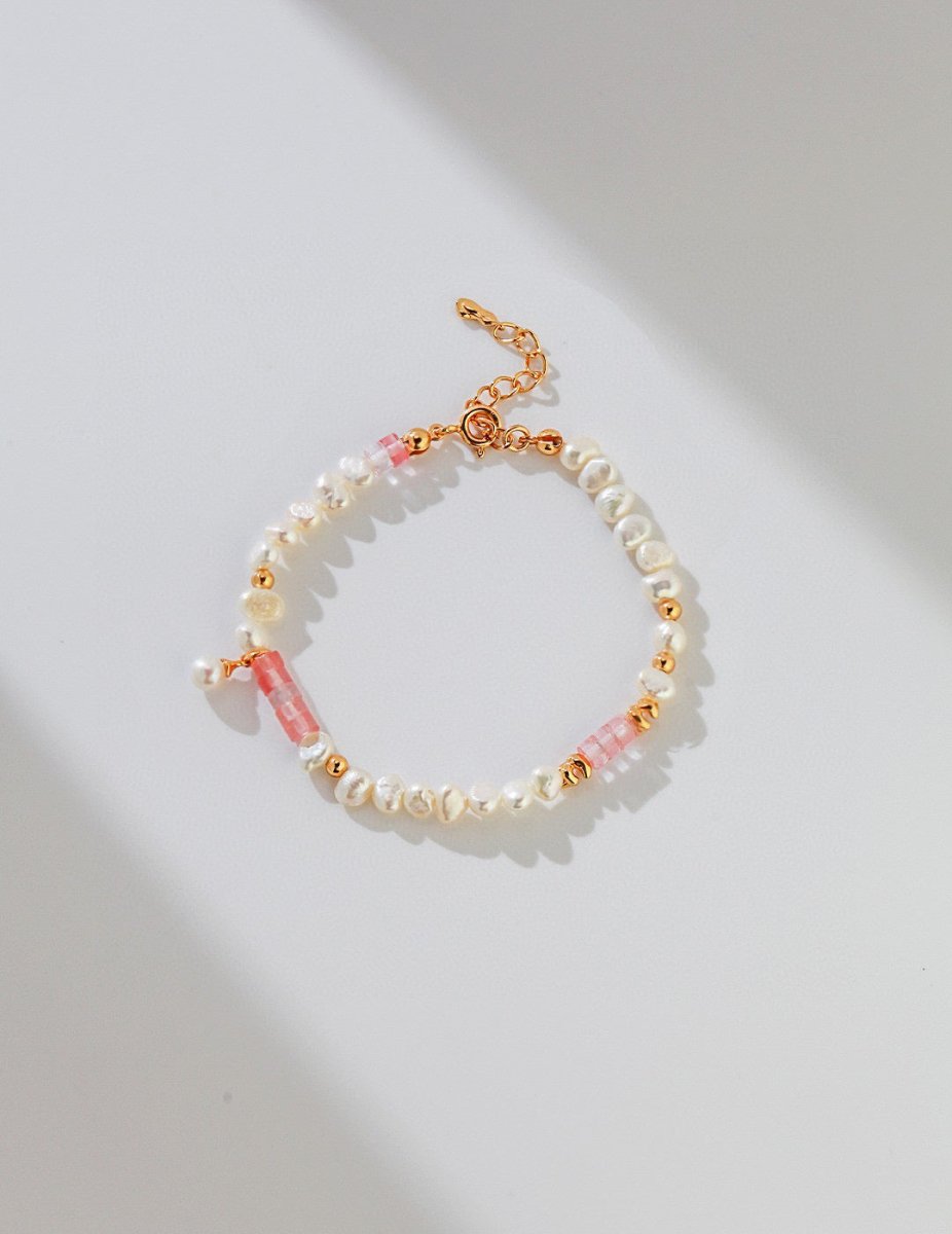Peach - Freshwater Pearl and Pink Gemstone Bracelet - Pearlorious Jewellery