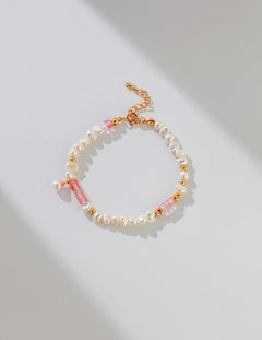 Peach - Freshwater Pearl and Pink Gemstone Bracelet - Pearlorious Jewellery